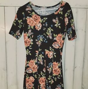 Floral Navy Pleated Dress, Size M, Midi